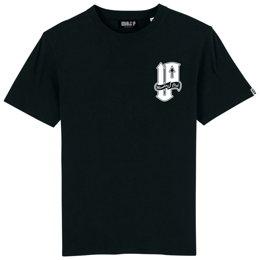 Members Club Black Tshirt Front with doubleup Logo