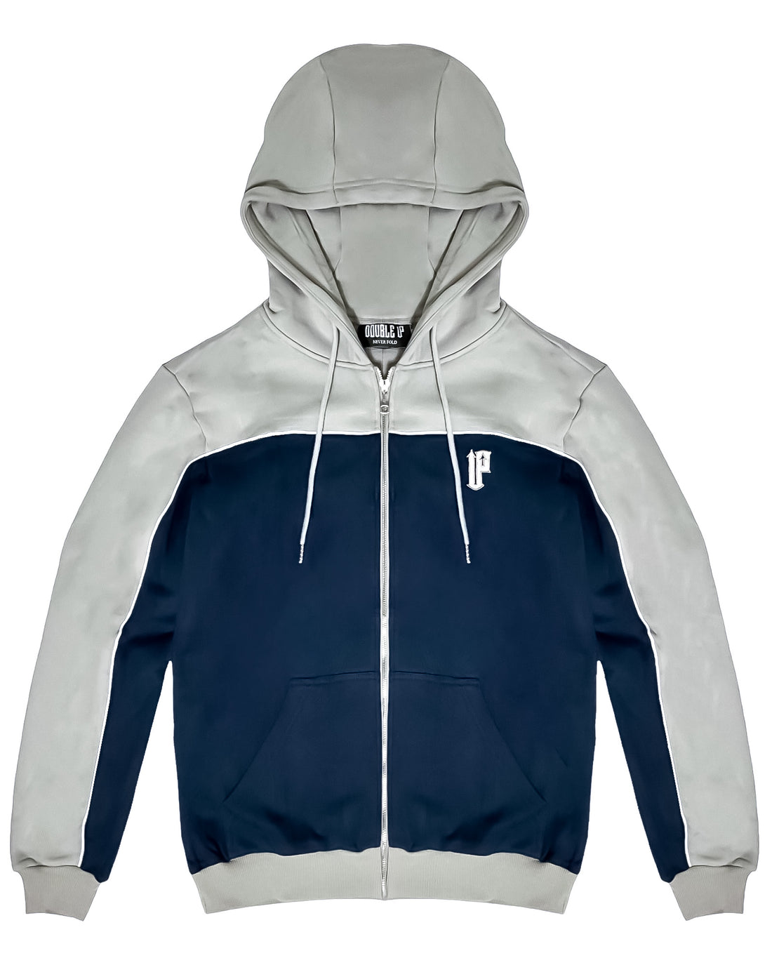 Front of Blue and Grey Two Tone Heavyweight Zip Up Hoodie