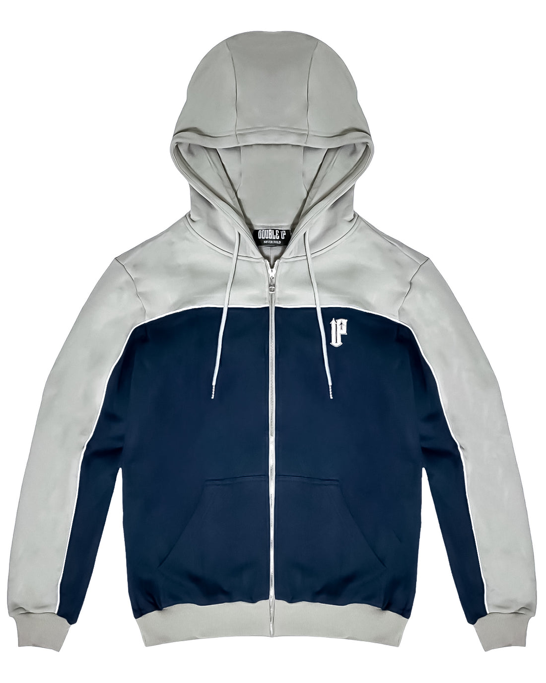 Front of Blue and Grey Two Tone Heavyweight Zip Up Hoodie
