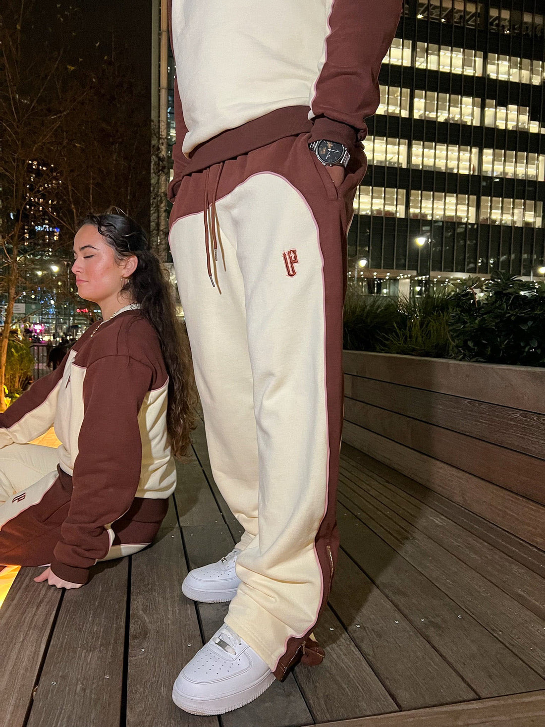 Two-Tone Heavyweight Sweatshirt Tracksuit - Cream & Brown