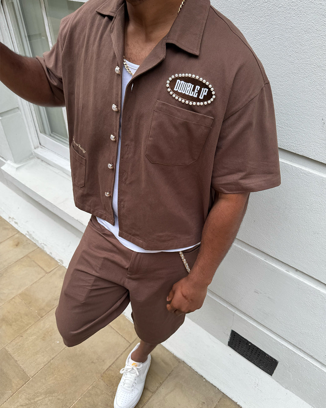 Brown Twill Pearl Button Cuban Shirt