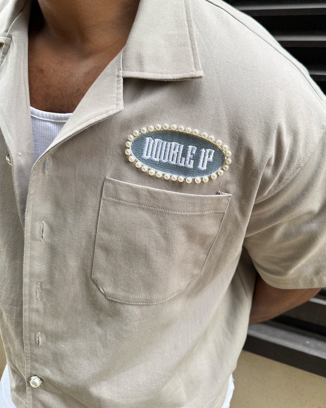Pearl Grey & Sky Blue Twill Cuban Shirt