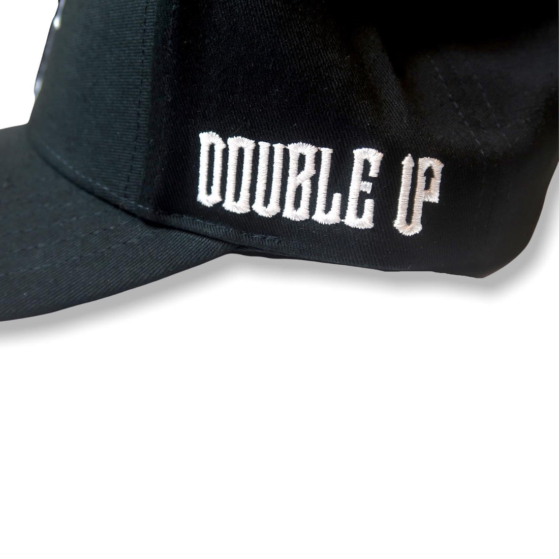 Side View of the Double Up Logo on Black Cap