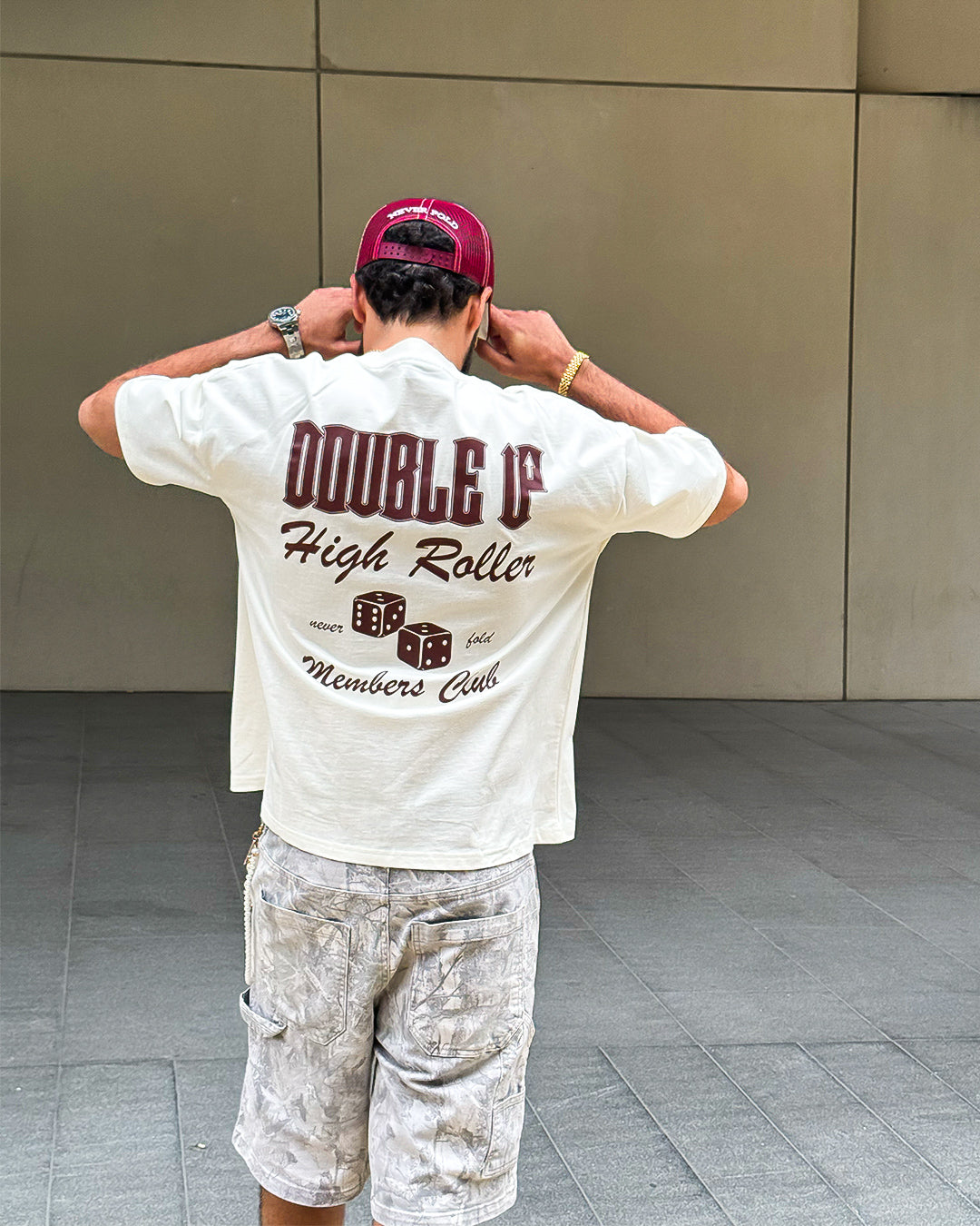 High Roller Members Club T-Shirt - Cream/Burgundy