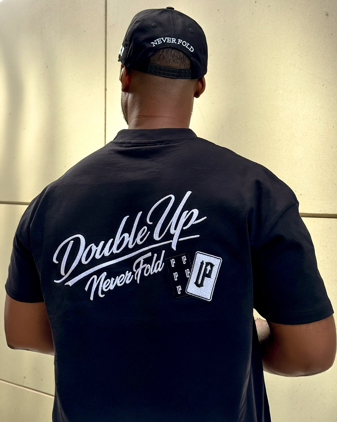 Never Fold Cards Embroidered Tee – Black