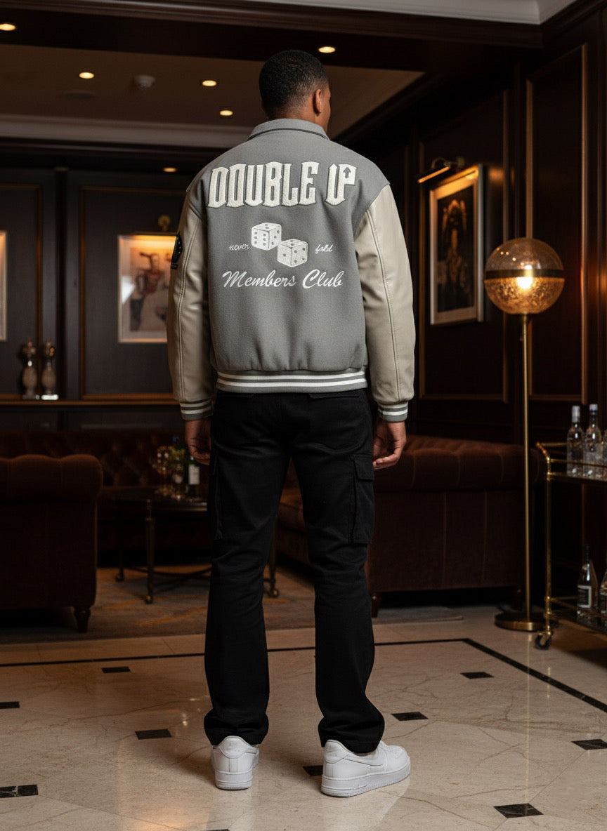 Double Up Grey Varsity Jacket – Pearl Lining