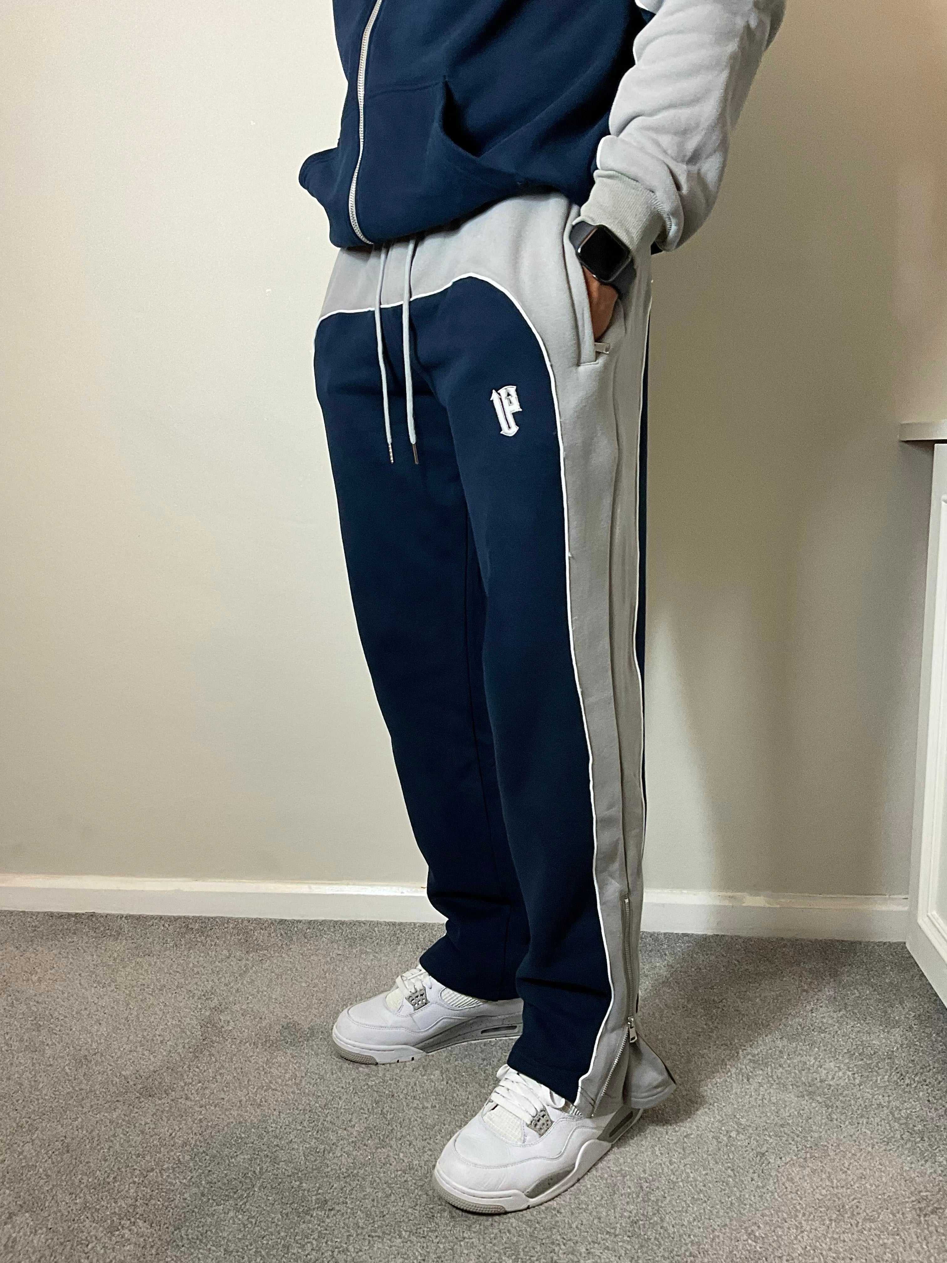 Two Tone Heavyweight Joggers Grey Navy Double Up