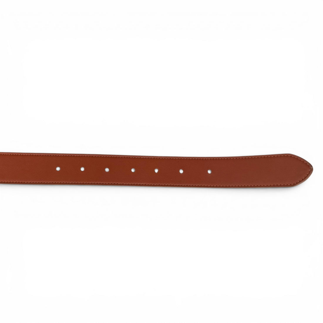 Brown leather belt with white studs on a white background