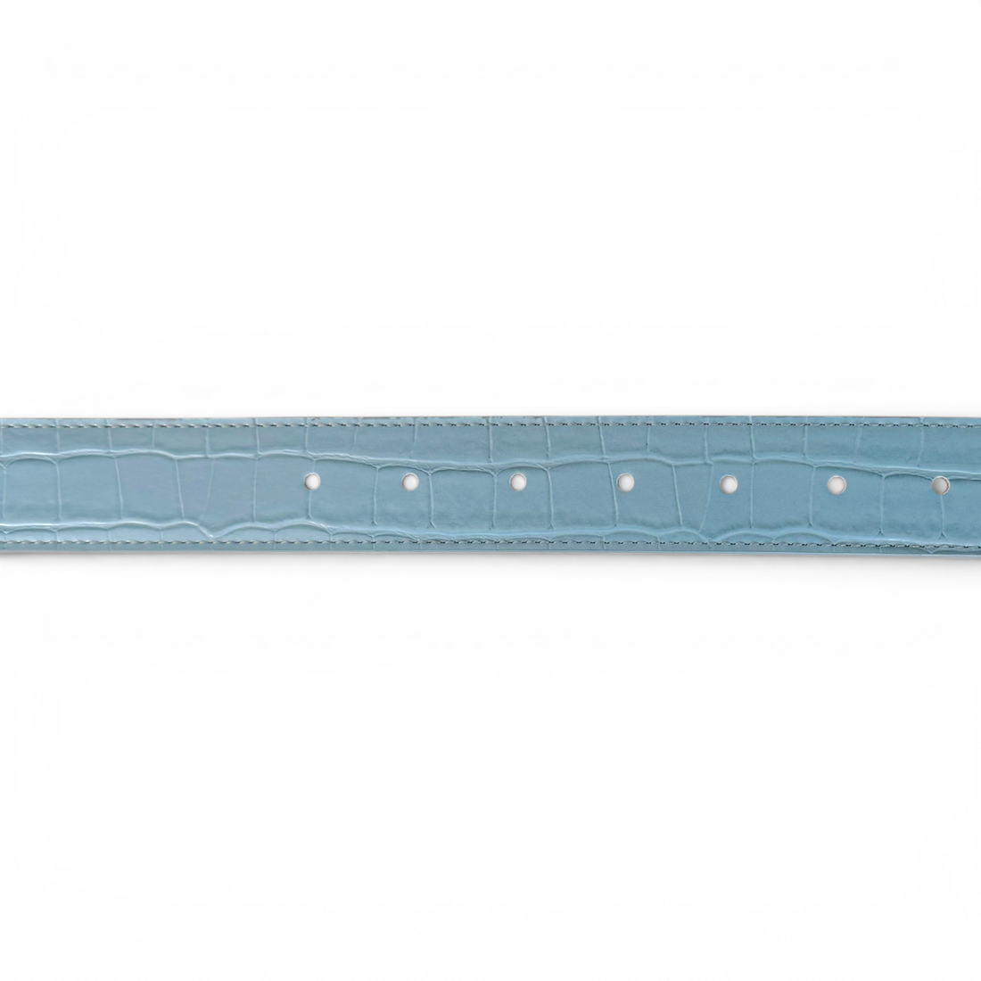 Light blue belt with a textured pattern on a white background
